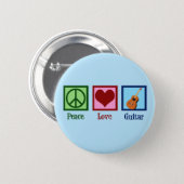 Peace Love Guitar Cute Blue Guitarist 6 Cm Round Badge (Front & Back)