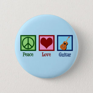 Peace Love Guitar Cute Blue Guitarist 6 Cm Round Badge