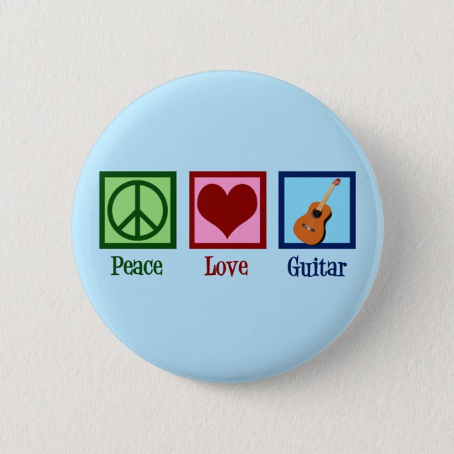 Peace Love Guitar Cute Blue Guitarist 6 Cm Round Badge (Front)