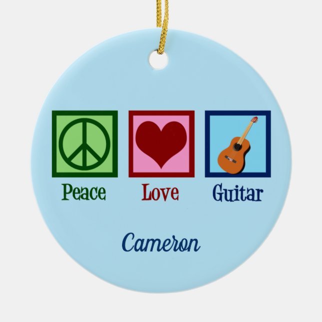 Peace Love Guitar Cute Custom Ceramic Tree Decoration (Front)