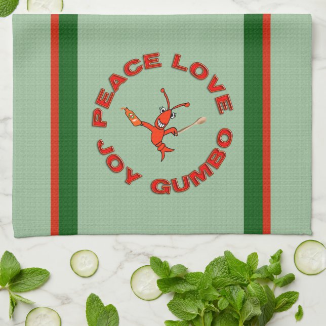 Peace Love Gumbo Crawfish Tea Towel (Folded)