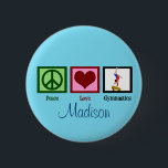 Peace Love Gymnastics Custom Cute 6 Cm Round Badge<br><div class="desc">A peace sign,  heart,  and a gymnast doing a handstand on a beam. A pretty personalised stocking stuffer for a girl who likes gymnastics.</div>