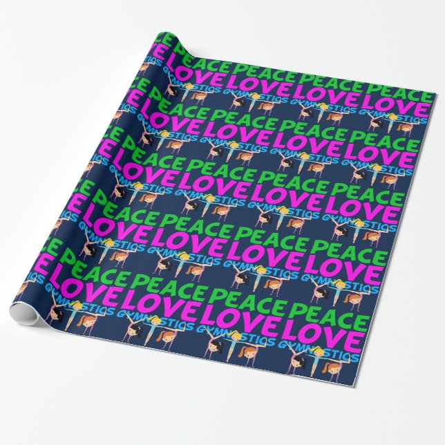 Peace Love Gymnastics Cute Gymnast Girls Wrapping Paper (Unrolled)