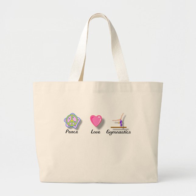Peace Love Gymnastics Large Tote Bag (Front)