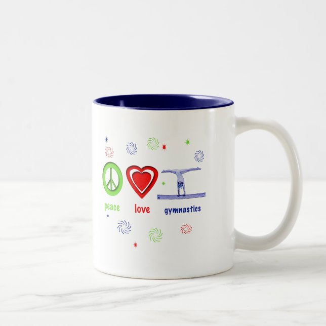 Peace Love Gymnastics Two-Tone Coffee Mug (Right)