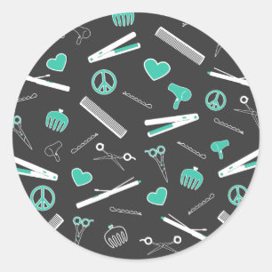 Peace, Love, & Hair Accessories (Turquoise Dark) Classic Round Sticker