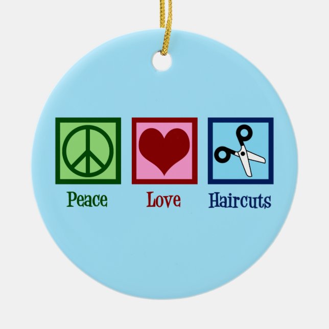 Peace Love Haircuts Ceramic Tree Decoration (Front)