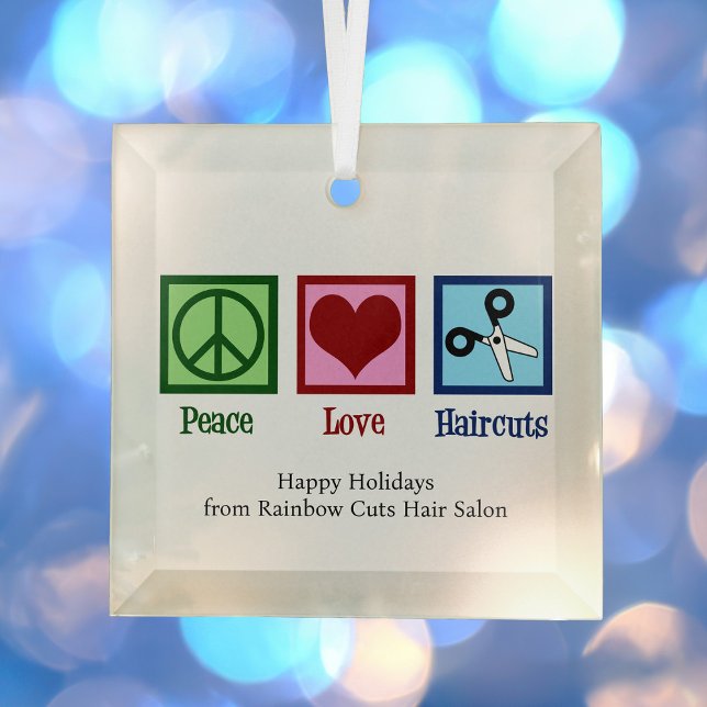 Peace Love Haircuts Custom Hair Salon Christmas Glass Tree Decoration (Creator Uploaded)