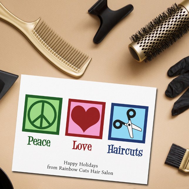 Peace Love Haircuts Custom Hair Salon Christmas Holiday Card (Creator Uploaded)