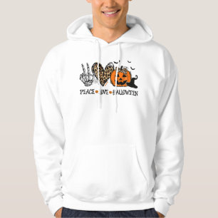 Peace Love Halloween Happy Halloween Pumpkin Leopa Hoodie