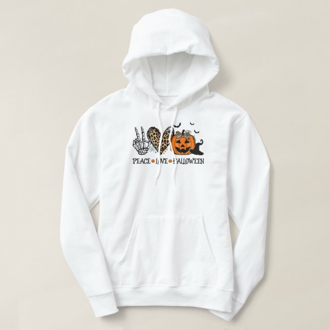 Peace Love Halloween Happy Halloween Pumpkin Leopa Hoodie (Design Front)