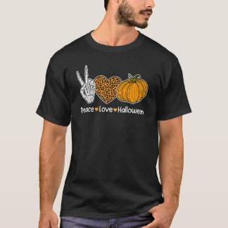 Peace Love Halloween Happy Halloween Pumpkin Leopa T-Shirt