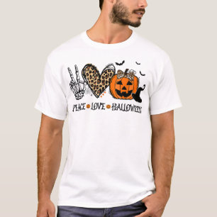 Peace Love Halloween Happy Halloween Pumpkin Leopa T-Shirt