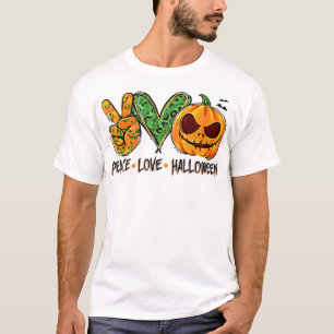 Peace Love Halloween Leopard Pumpkin Happy Hallowe T-Shirt