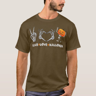 Peace Love Halloween Scary Pumpkin Autumn Hallowee T-Shirt