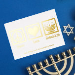 Peace Love Hanukkah Custom Elegant Gold Foil Holiday Card<br><div class="desc">An elegant Peace Love Hanukkah card for a Jewish person who likes to celebrate Chanukah. A pretty peace sign,  heart,  and a beautiful menorah above your custom text.</div>