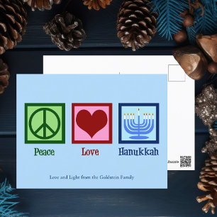 Peace Love Hanukkah Cute Custom Blue Postcard