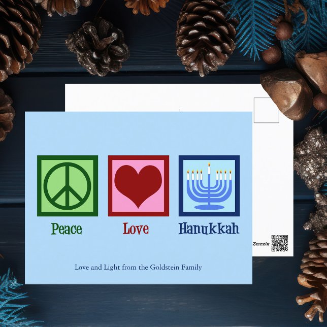 Peace Love Hanukkah Cute Custom Blue Postcard (Creator Uploaded)