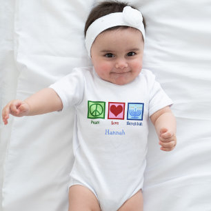 Peace Love Hanukkah Cute Personalised Baby Bodysuit