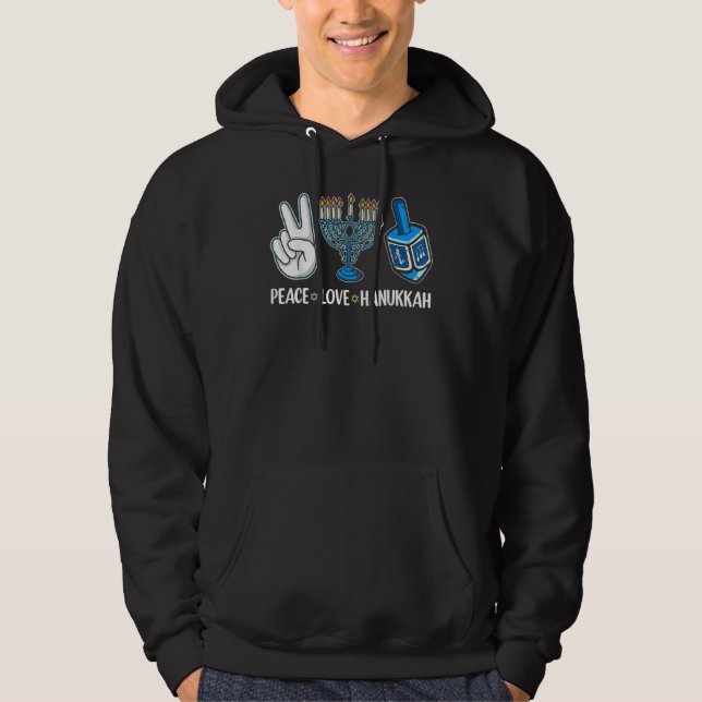 Peace Love Hanukkah Jewish Menorah Chanukah Retro  Hoodie (Front)