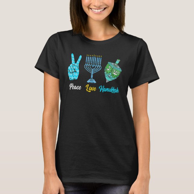 Peace Love Hanukkah Jewish Menorah Chanukah Retro  T-Shirt (Front)
