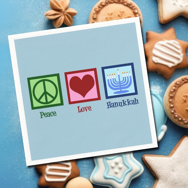 Peace Love Hanukkah Menorah Cute Blue Party Napkin (Creator Uploaded)