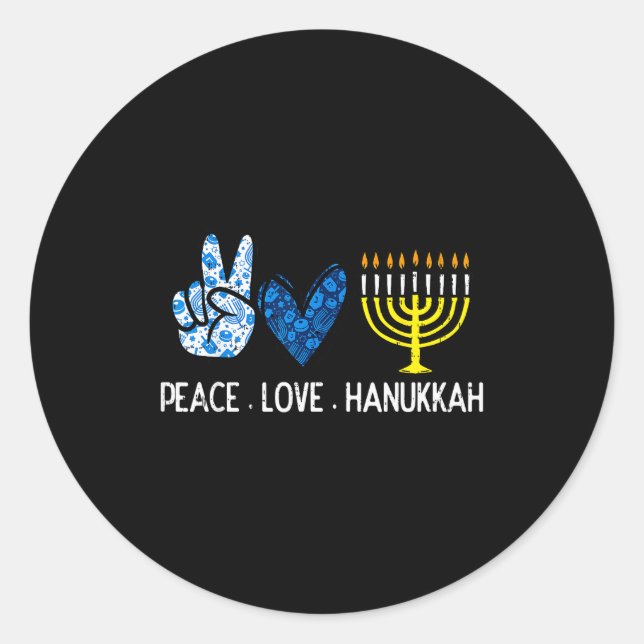 Peace Love Hanukkah Retro Chanukah Jewish Men Wome Classic Round Sticker (Front)