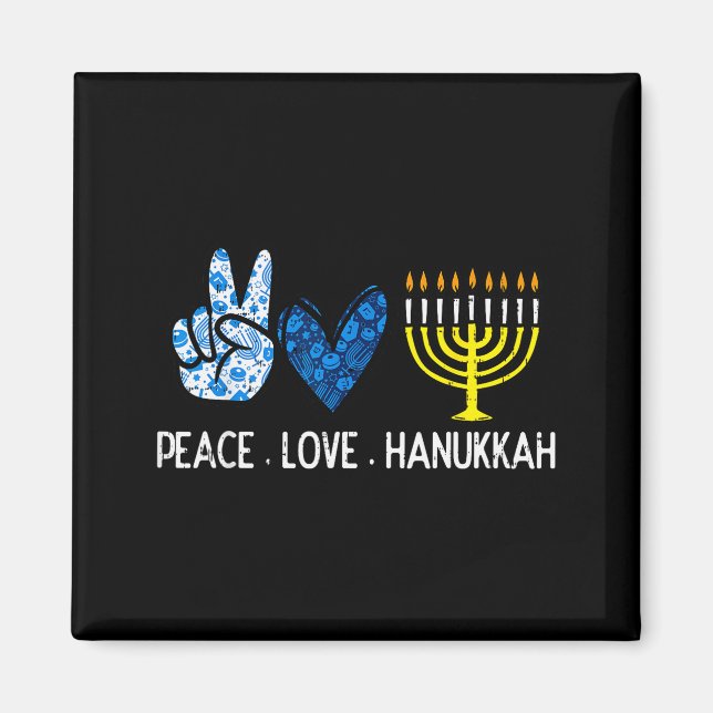 Peace Love Hanukkah Retro Chanukah Jewish Men Wome Magnet (Front)