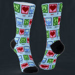 Peace Love Hanukkah Socks<br><div class="desc">Cute Peace Love Hanukkah socks for a Chanukah party. A pretty peace sign,  heart,  and a beautiful menorah on Jewish holiday socks. A great gift.</div>