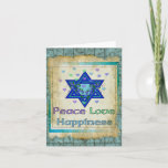 Peace Love Happiness Card<br><div class="desc">Hearts,  Star of David,  and the words "Peace Love Happiness" are a lovely way to say Happy Hanukkah.</div>