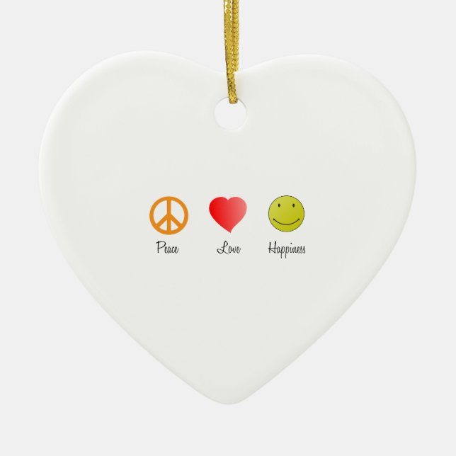 Peace Love Happiness Ceramic Tree Decoration (Front)