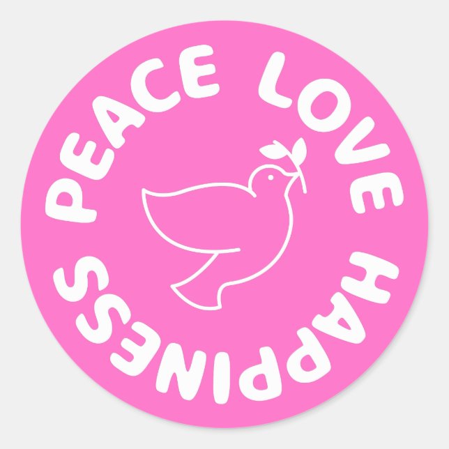 PEACE LOVE HAPPINESS CLASSIC ROUND STICKER (Front)