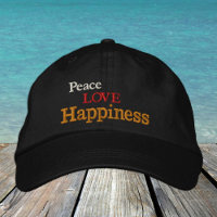 Peace, Love, Happiness embroidered baseball cap