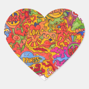 Peace, Love & Happiness Heart Sticker