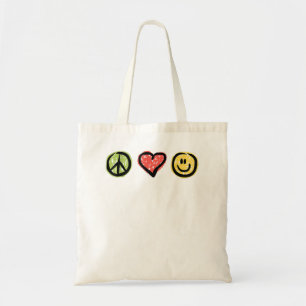 Peace Love Happiness Positive Message Symbols Tote Bag