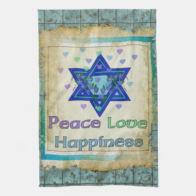 Peace Love Happiness Tea Towel (Vertical)