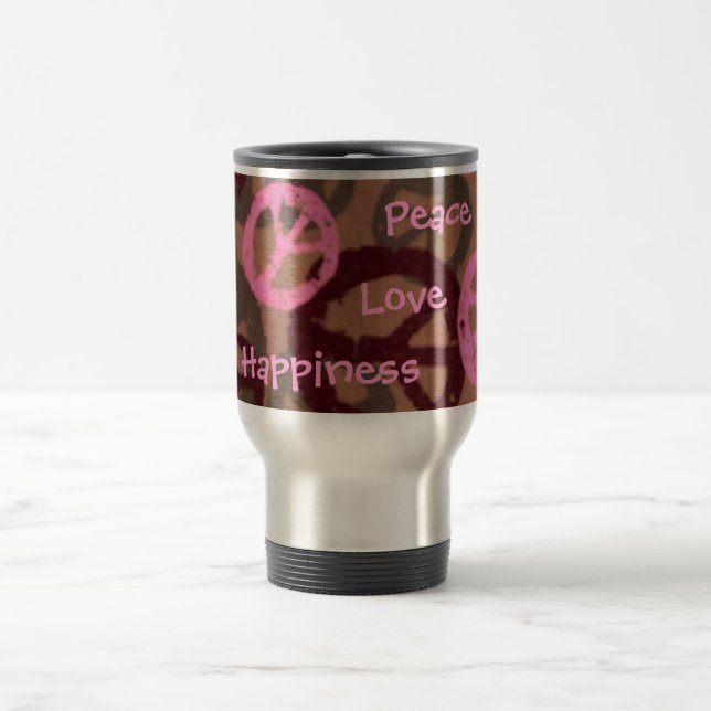 Peace, Love, Happiness Travel Mug (Center)