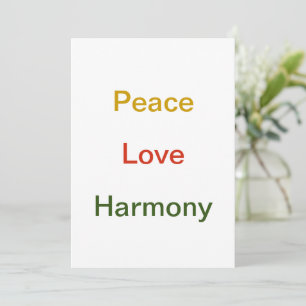 Peace Love Harmony gold red green Holiday Card