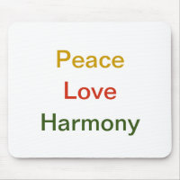 Peace love harmony gold red green