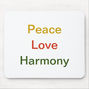 Peace love harmony gold red green mouse mat