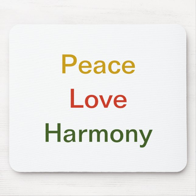 Peace love harmony gold red green mouse mat (Front)