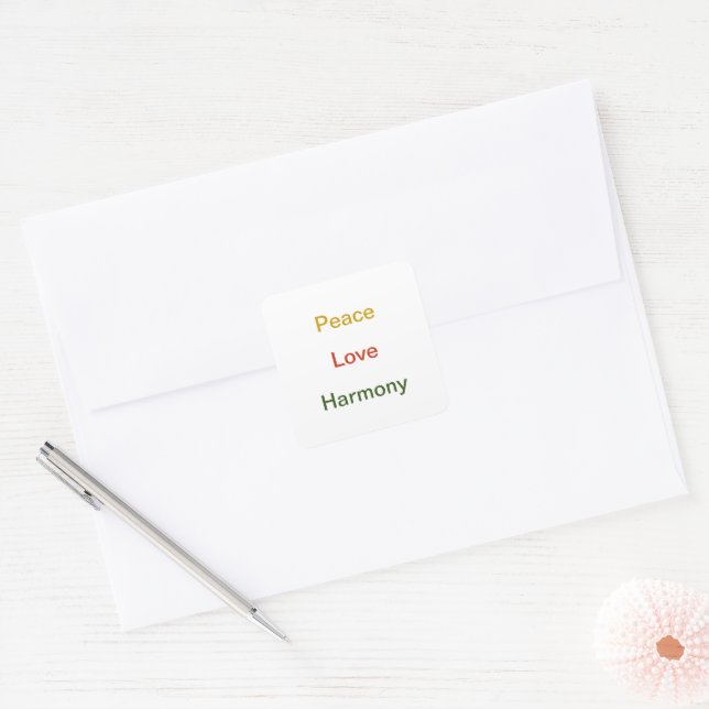 Peace Love Harmony gold red green Square Sticker (Envelope)