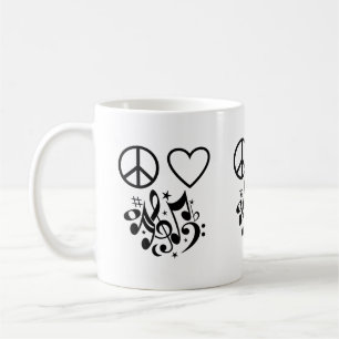 Peace Love Harmony Red Heart Black Musical Notes Coffee Mug