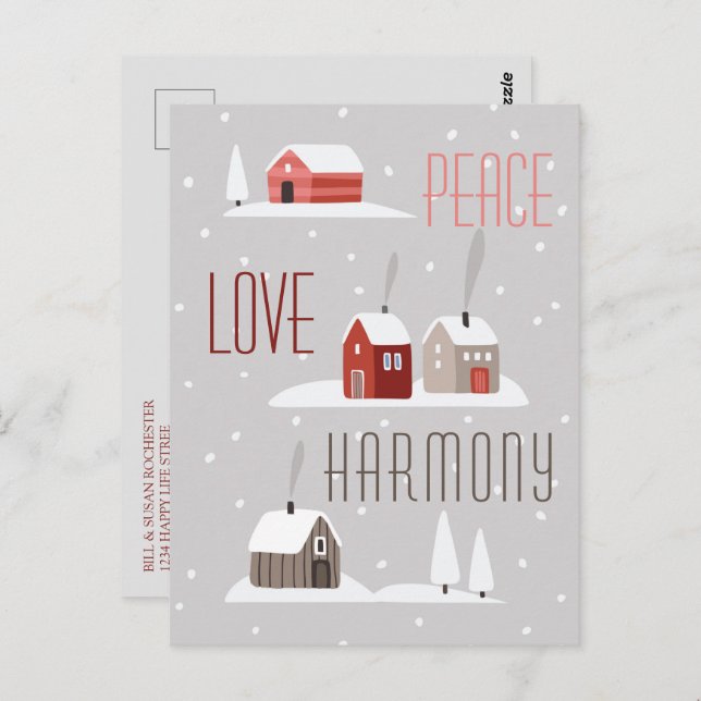 Peace Love Harmony Retro Christmas Holiday Photo  Postcard (Front/Back)