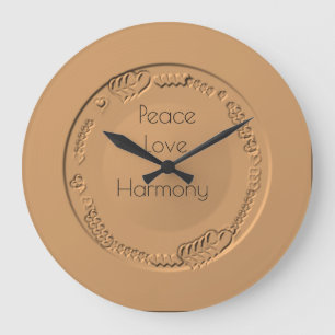 Peace Love Harmony Text  on Gold Clock