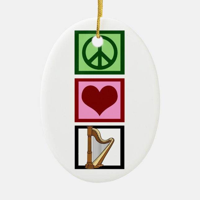 Peace Love Harp Ceramic Tree Decoration (Front)