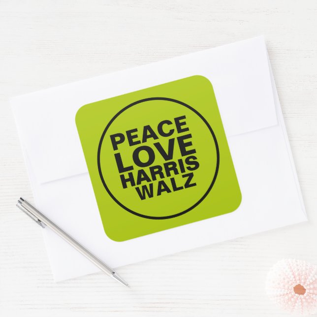 PEACE LOVE HARRIS WALZ Neon Green Square Sticker (Envelope)