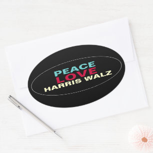 PEACE LOVE HARRIS WALZ Oval Sticker