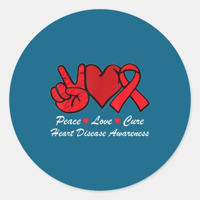 Peace Love Heart Disease Awareness Chd Suprt Wear  Classic Round Sticker (Front)