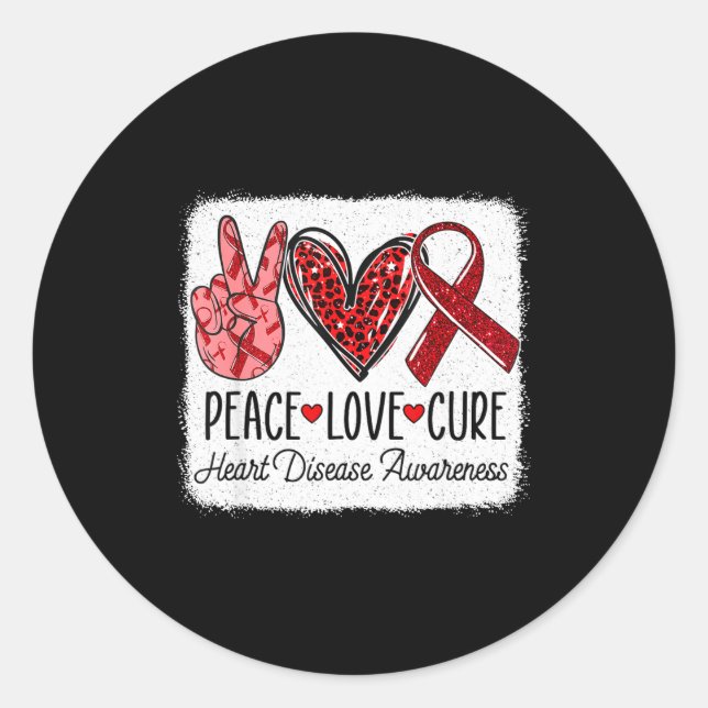 Peace Love Heart Disease Awareness Chd Suprt Wear  Classic Round Sticker (Front)